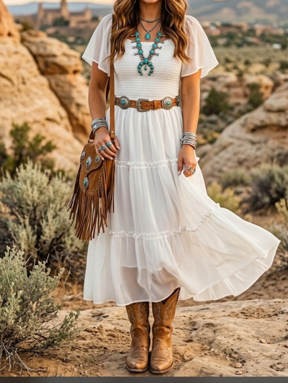 NWT Lillusory White Smocked Tiered Maxi Dress Flutter Sleeve Cottagecore Sz L